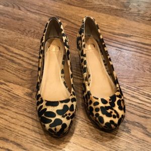 Leopard print calf hair wedges